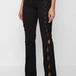 Woman Trousers Lace Up Trousers - Black