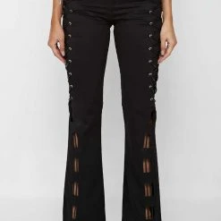 Woman Trousers Lace Up Trousers - Black