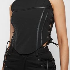 Woman Tops Lace Up Corset Top - Black