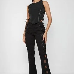 Woman Tops Lace Up Corset Top - Black