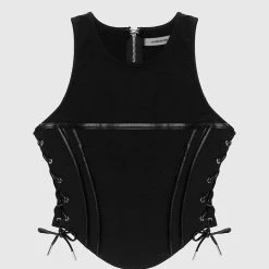 Woman Tops Lace Up Corset Top - Black