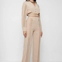 Woman Tops Ladder Detail Cropped Shirt - Beige