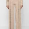 Woman Trousers Ladder Detail High Waisted Trousers - Beige