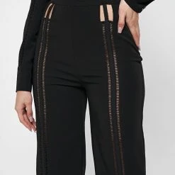 Woman Trousers Ladder Detail High Waisted Trousers - Black