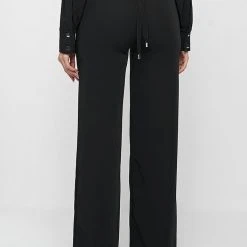 Woman Trousers Ladder Detail High Waisted Trousers - Black