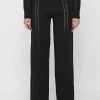 Woman Trousers Ladder Detail High Waisted Trousers - Black