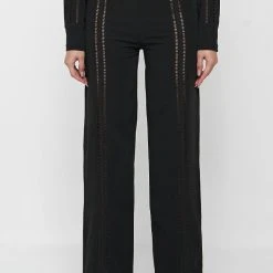 Woman Trousers Ladder Detail High Waisted Trousers - Black