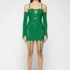 Woman Dresses Laddered Knit Mini Dress With Sleeves - Green