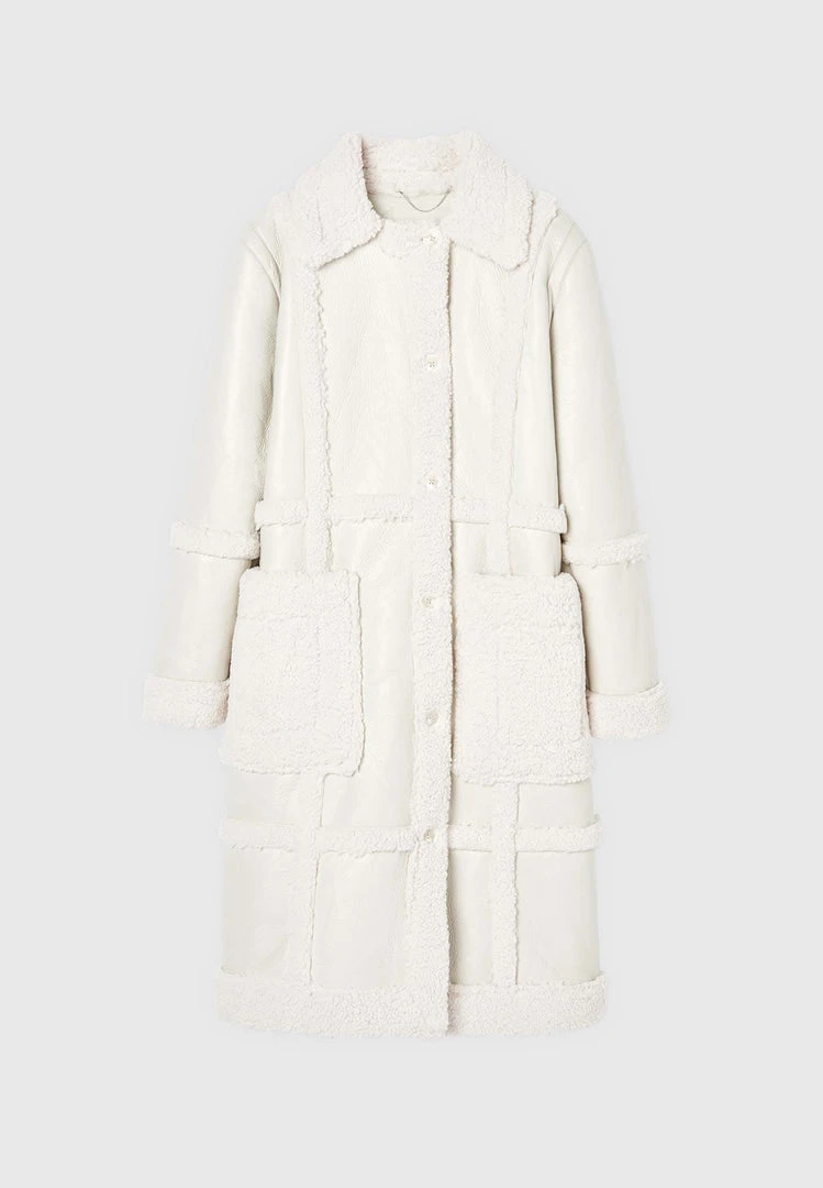 Woman Coats Limited Edition Vegan Leather & Shearling Coat - Beige OUTERWEAR