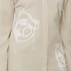 Woman Dresses Line Art Shirt Dress - Beige