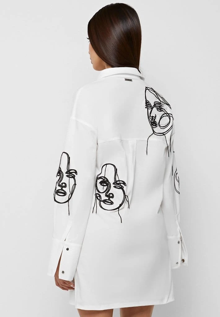 Woman Dresses Line Art Shirt Dress - White