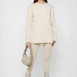 Woman Jumpers Line Art Chunky Knit Jumper - Beige KNITWEAR