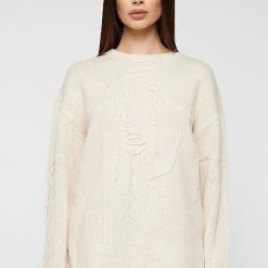 Woman Jumpers Line Art Chunky Knit Jumper - Beige KNITWEAR