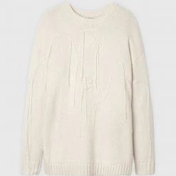 Woman Jumpers Line Art Chunky Knit Jumper - Beige KNITWEAR