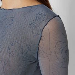 Woman Tops Line Art Mesh Bodysuit - Steel Blue BODYSUITS