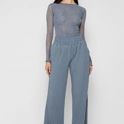 Woman Tops Line Art Mesh Bodysuit - Steel Blue BODYSUITS