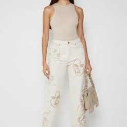 Woman Denim Line Art Mom Jeans - Ecru