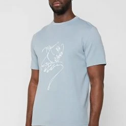 Man T-Shirts Line Art T-Shirt - Blue