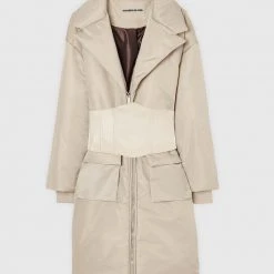 Woman Coats Longline Corset Puffer Coat - Beige