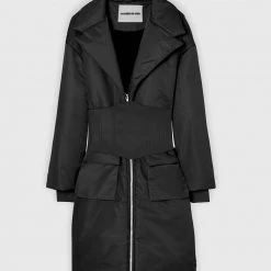Woman Coats Longline Corset Puffer Coat - Black