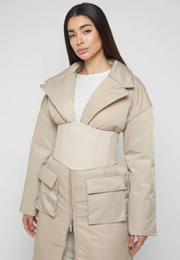 Woman Coats Longline Corset Puffer Coat - Beige