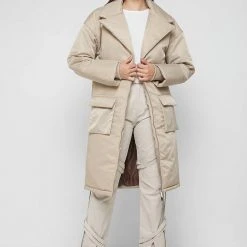 Woman Coats Longline Corset Puffer Coat - Beige