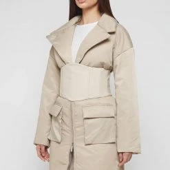 Woman Coats Longline Corset Puffer Coat - Beige