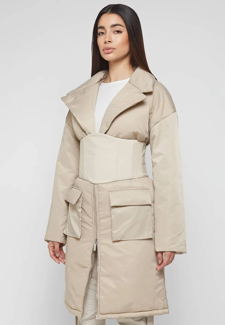 Woman Coats Longline Corset Puffer Coat - Beige
