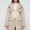 Woman Coats Longline Corset Puffer Coat - Beige
