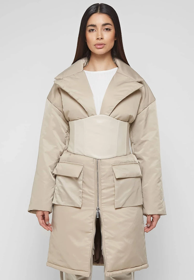 Woman Coats Longline Corset Puffer Coat - Beige