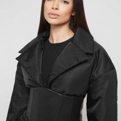 Woman Coats Longline Corset Puffer Coat - Black