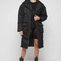 Woman Coats Longline Corset Puffer Coat - Black