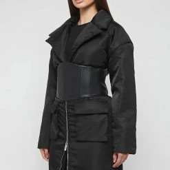 Woman Coats Longline Corset Puffer Coat - Black
