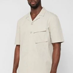 Man Shirts Loose Fit Shirt With Cargo Pocket - Stone