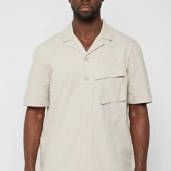 Man Shirts Loose Fit Shirt With Cargo Pocket - Stone