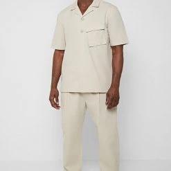 Man Casual Trousers Loose Fit Trousers With Cargo Pocket - Stone