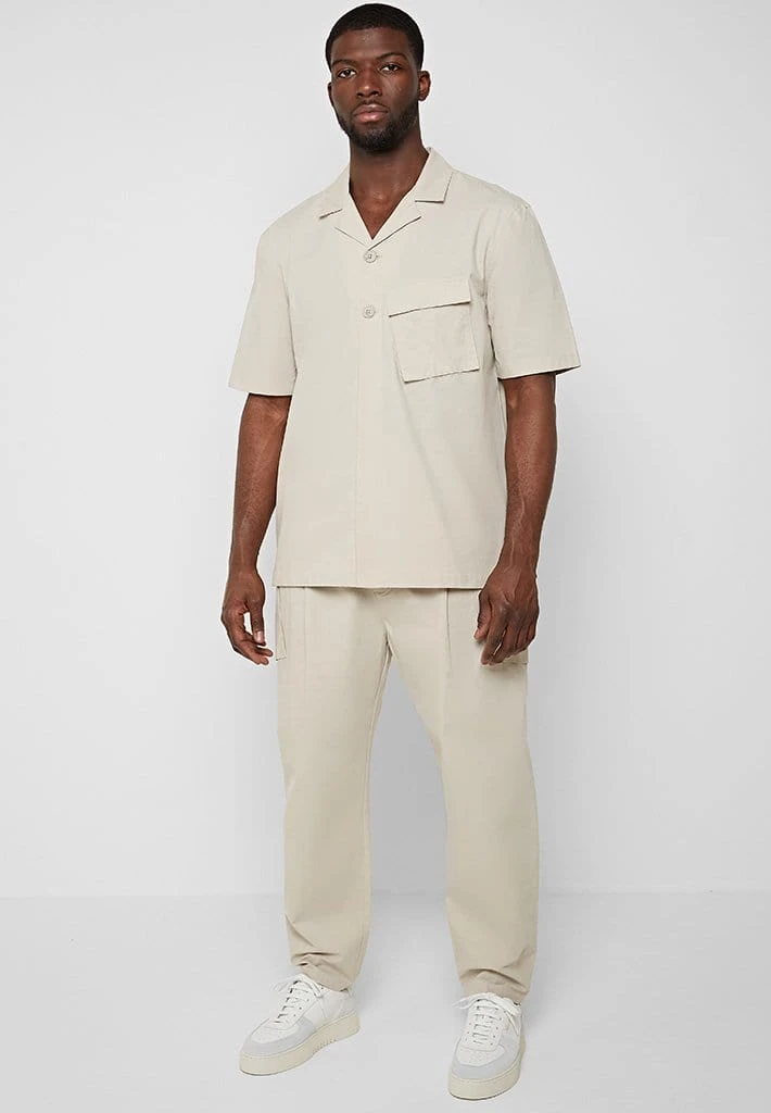 Man Casual Trousers Loose Fit Trousers With Cargo Pocket - Stone