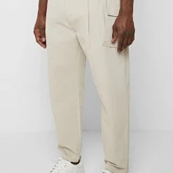 Man Casual Trousers Loose Fit Trousers With Cargo Pocket - Stone
