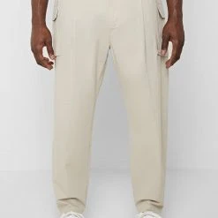 Man Casual Trousers Loose Fit Trousers With Cargo Pocket - Stone