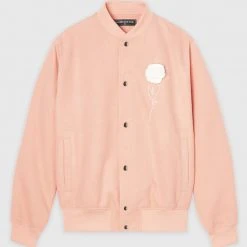 Man Jackets Crochet Flower Varsity Jacket - Pink