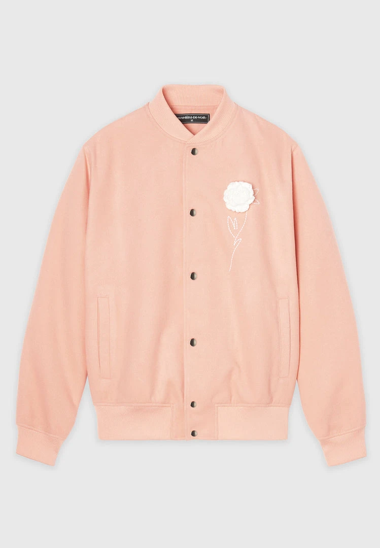 Man Jackets Crochet Flower Varsity Jacket - Pink