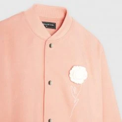 Man Jackets Crochet Flower Varsity Jacket - Pink
