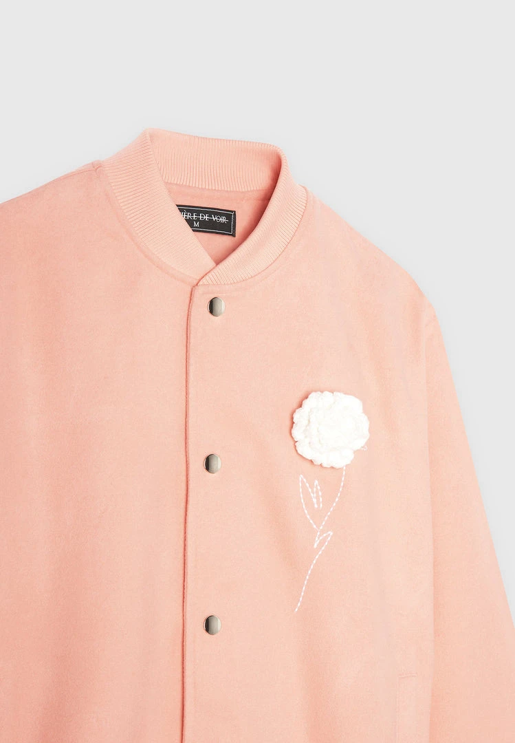 Man Jackets Crochet Flower Varsity Jacket - Pink