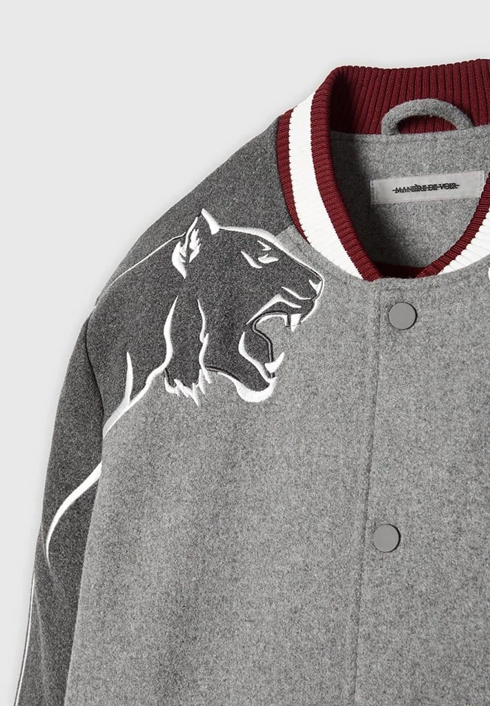 Man Jackets Panther Varsity Jacket - Grey