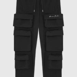 Man Casual Trousers Multi Pocket Cargo Pants - Black