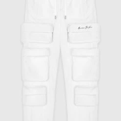 Man Casual Trousers Multi Pocket Cargo Pants - White