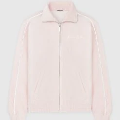 Man Tracksuit Tops Ribbed Velour Track Jacket - Pink