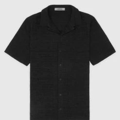 Man Shirts Textured Linen Shirt - Black