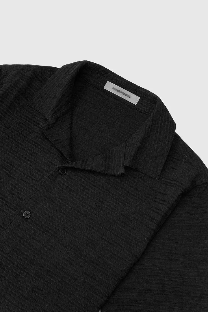 Man Shirts Textured Linen Shirt - Black