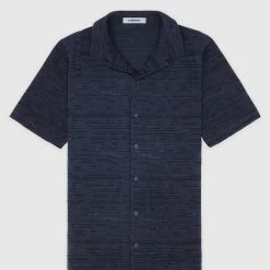 Man Shirts Textured Linen Shirt - Navy
